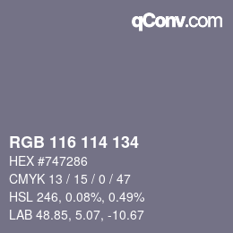 Color code: RGB 116 114 134 | qconv.com
