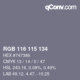 Color code: RGB 116 115 134 | qconv.com