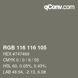 Color code: RGB 116 116 105 | qconv.com