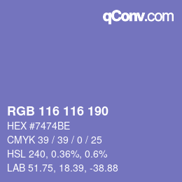 颜色代码: RGB 116 116 190 | qconv.com