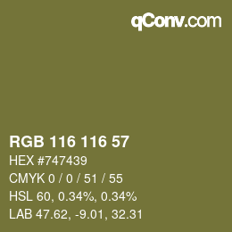 Color code: RGB 116 116 57 | qconv.com