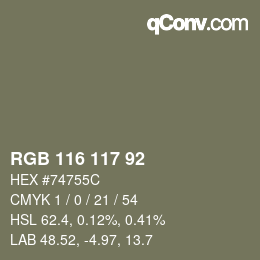 Color code: RGB 116 117 92 | qconv.com