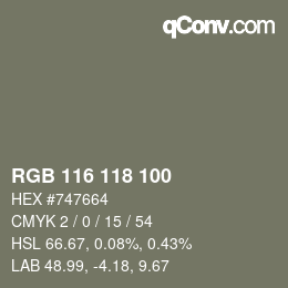 Color code: RGB 116 118 100 | qconv.com