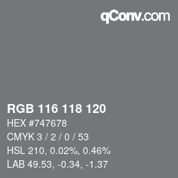 Color code: RGB 116 118 120 | qconv.com