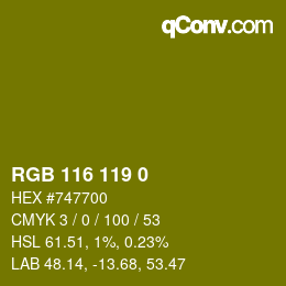 Color code: RGB 116 119 0 | qconv.com