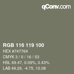 颜色代码: RGB 116 119 100 | qconv.com