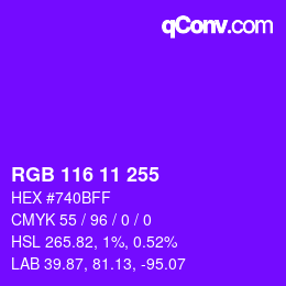 颜色代码: RGB 116 11 255 | qconv.com