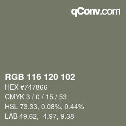 Color code: RGB 116 120 102 | qconv.com