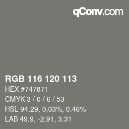 Color code: RGB 116 120 113 | qconv.com