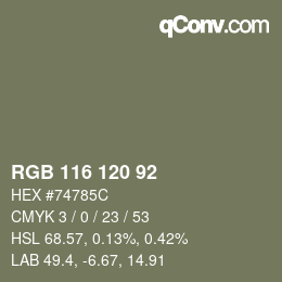 Color code: RGB 116 120 92 | qconv.com