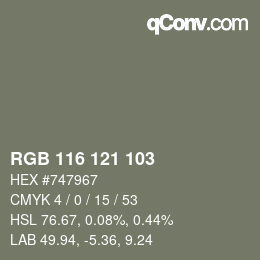 Color code: RGB 116 121 103 | qconv.com