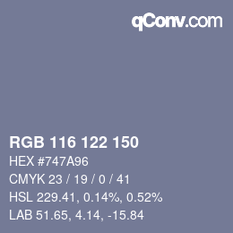 Farbcode: RGB 116 122 150 | qconv.com