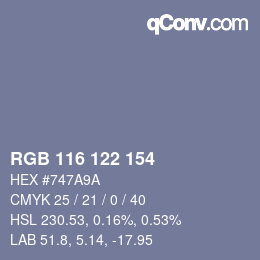 Color code: RGB 116 122 154 | qconv.com