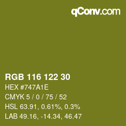 Farbcode: RGB 116 122 30 | qconv.com