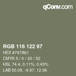 Color code: RGB 116 122 97 | qconv.com
