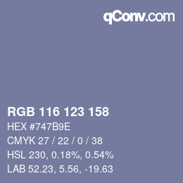 Color code: RGB 116 123 158 | qconv.com