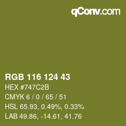 Color code: RGB 116 124 43 | qconv.com