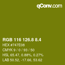 カラーコード: RGB 116 126.8 8.4 | qconv.com