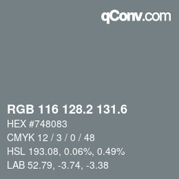 カラーコード: RGB 116 128.2 131.6 | qconv.com