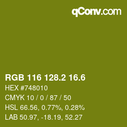 カラーコード: RGB 116 128.2 16.6 | qconv.com