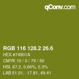 カラーコード: RGB 116 128.2 26.6 | qconv.com