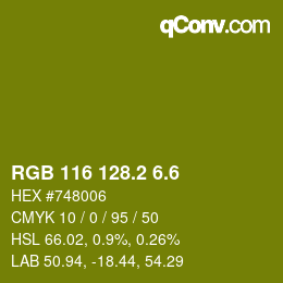カラーコード: RGB 116 128.2 6.6 | qconv.com