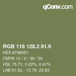 カラーコード: RGB 116 128.2 81.6 | qconv.com