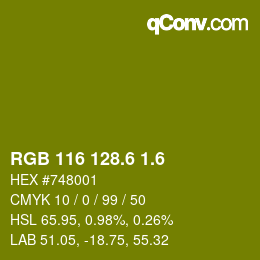 カラーコード: RGB 116 128.6 1.6 | qconv.com