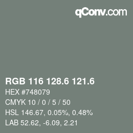 カラーコード: RGB 116 128.6 121.6 | qconv.com