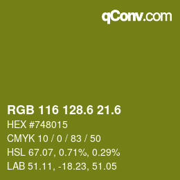 カラーコード: RGB 116 128.6 21.6 | qconv.com