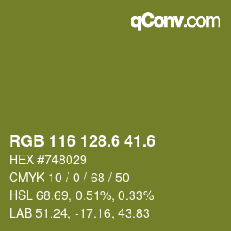 カラーコード: RGB 116 128.6 41.6 | qconv.com