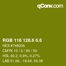 カラーコード: RGB 116 128.6 6.6 | qconv.com