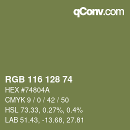 Color code: RGB 116 128 74 | qconv.com