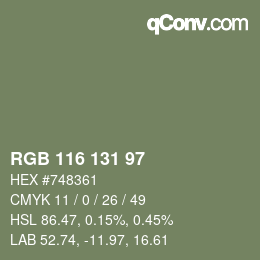 Color code: RGB 116 131 97 | qconv.com