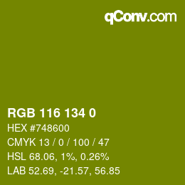 Color code: RGB 116 134 0 | qconv.com