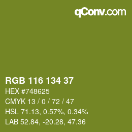 Color code: RGB 116 134 37 | qconv.com