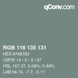 Color code: RGB 116 135 131 | qconv.com