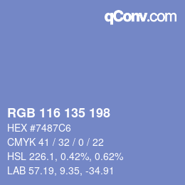 Color code: RGB 116 135 198 | qconv.com