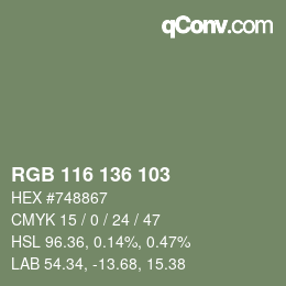 Color code: RGB 116 136 103 | qconv.com