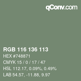 Color code: RGB 116 136 113 | qconv.com