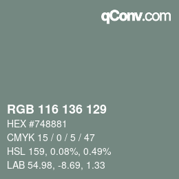 Color code: RGB 116 136 129 | qconv.com
