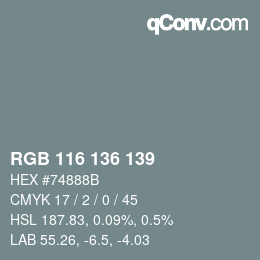 Color code: RGB 116 136 139 | qconv.com