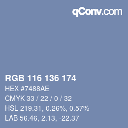 Color code: RGB 116 136 174 | qconv.com