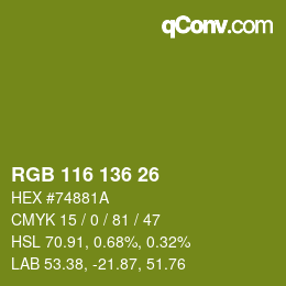 Color code: RGB 116 136 26 | qconv.com