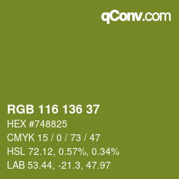Color code: RGB 116 136 37 | qconv.com