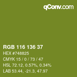 Color code: RGB 116 136 37 | qconv.com