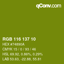 Color code: RGB 116 137 10 | qconv.com