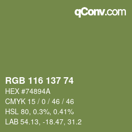 Farbcode: RGB 116 137 74 | qconv.com
