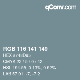 Color code: RGB 116 141 149 | qconv.com