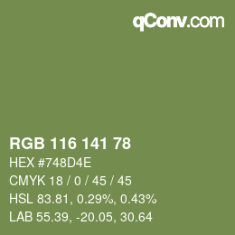 颜色代码: RGB 116 141 78 | qconv.com